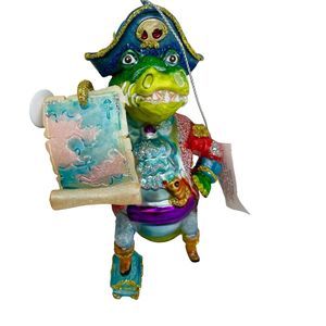 Crocodile Alligator pirate Christmas Ornament SPARKLES NWT Place & Time 4”
